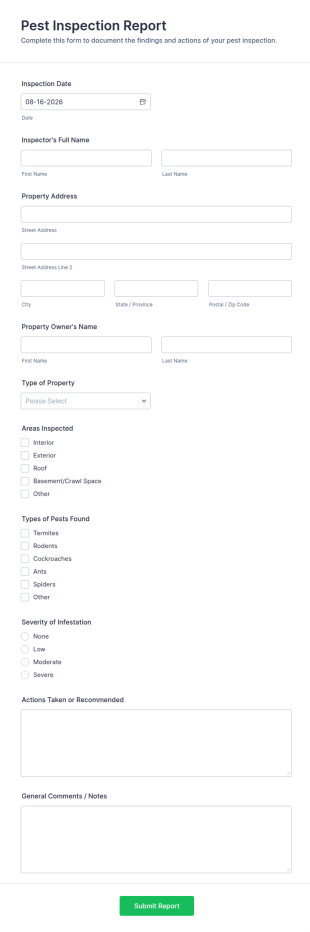 Pest Inspection Report Form Template