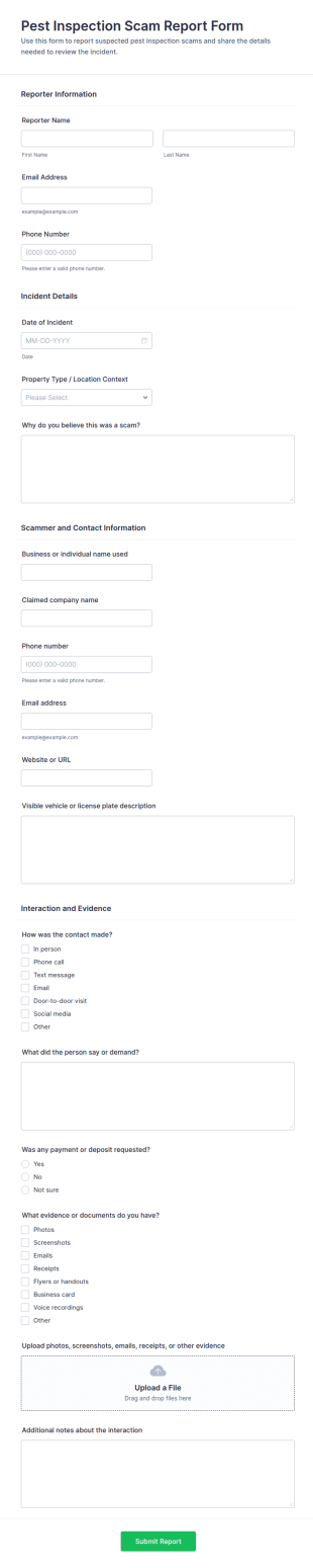 Pest Inspection Scam Report Form Template