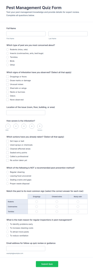 Pest Management Quiz Form Template