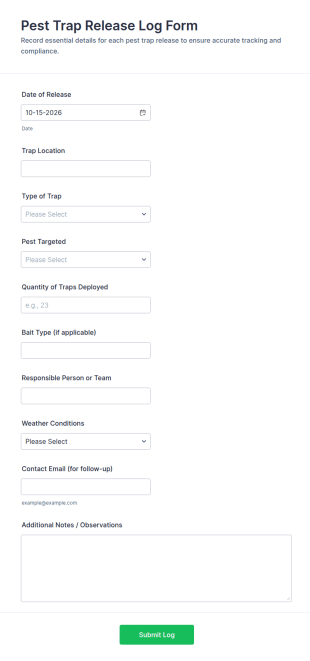 Pest Trap Release Log Form Template