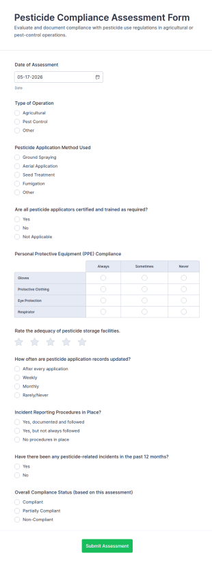 Pesticide Compliance Assessment Form Template