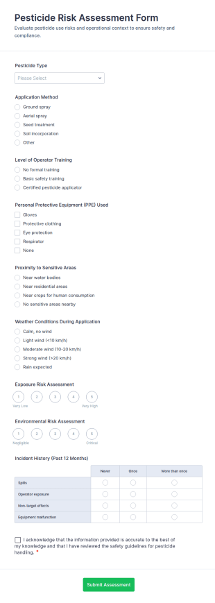 Pesticide Risk Assessment Form Template