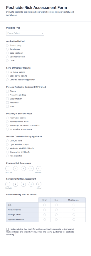 Pesticide Risk Assessment Form Template