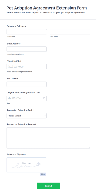 Pet Adoption Agreement Extension Form Template