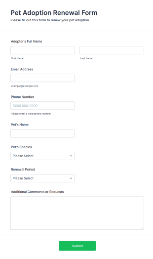 Pet Adoption Renewal Form Form Template