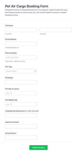 Pet Air Cargo Booking Form Template