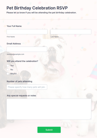 Pet Birthday Celebration RSVP Form Template