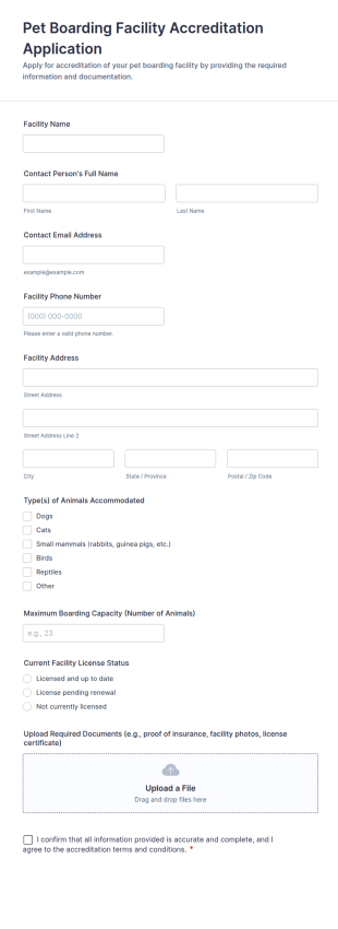 Pet Boarding Facility Accreditation Application Form Template