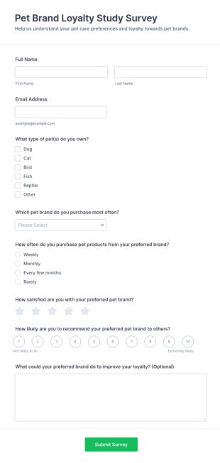 Pet Brand Loyalty Study Survey Form Template