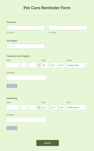 Pet Care Reminder Form Template