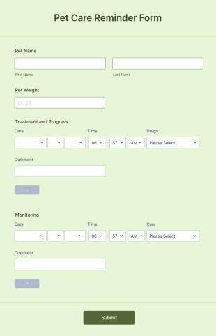 Pet Care Reminder Form Template