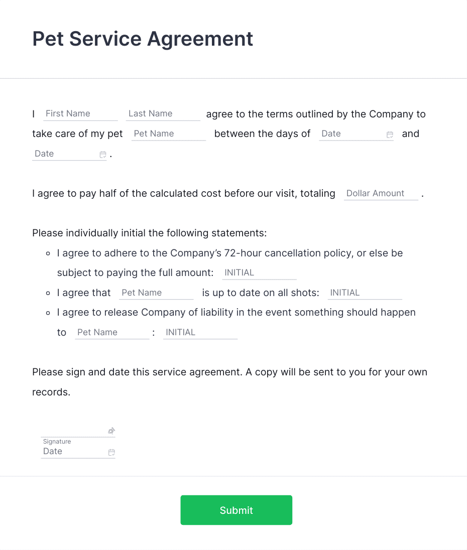 Pet Care Service Agreement Form Template | Jotform pet-care-service-agreement-form-template-jotform