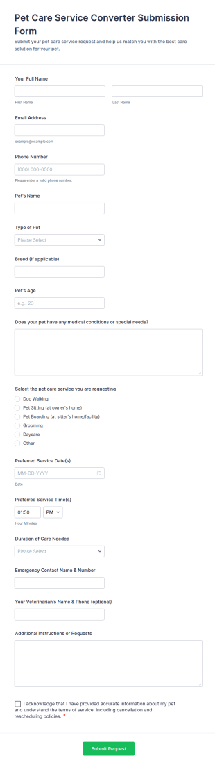 Pet Care Service Converter Submission Form Template