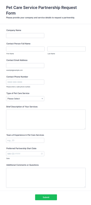 Pet Care Service Partnership Request Form Template