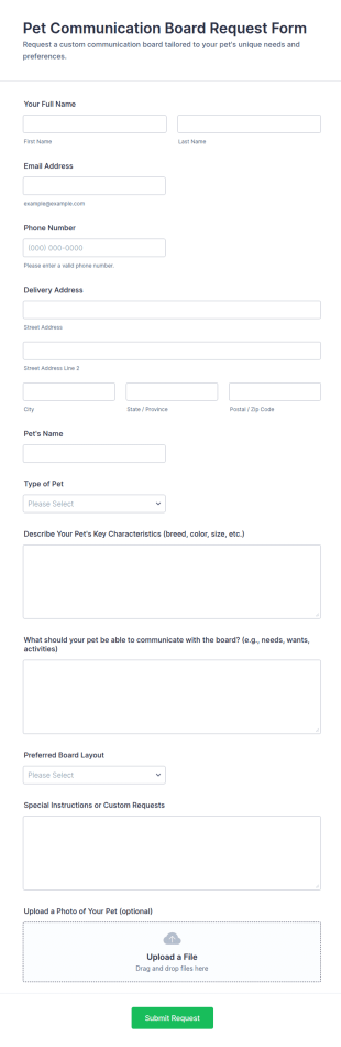 Pet Communication Board Request Form Template