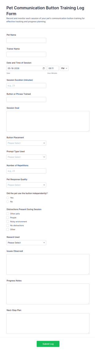 Pet Communication Button Training Log Form Template
