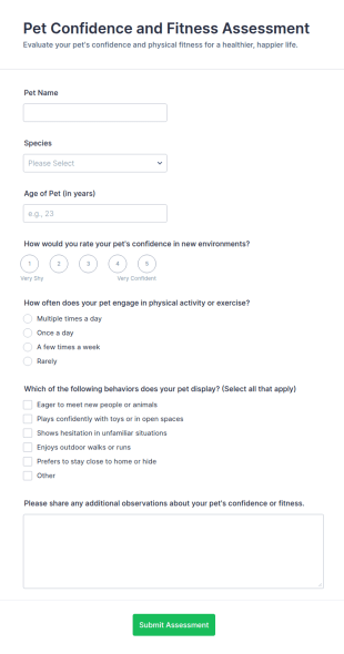 Pet Confidence And Fitness Assessment Form Template