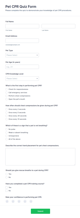 Pet CPR Quiz Form Template
