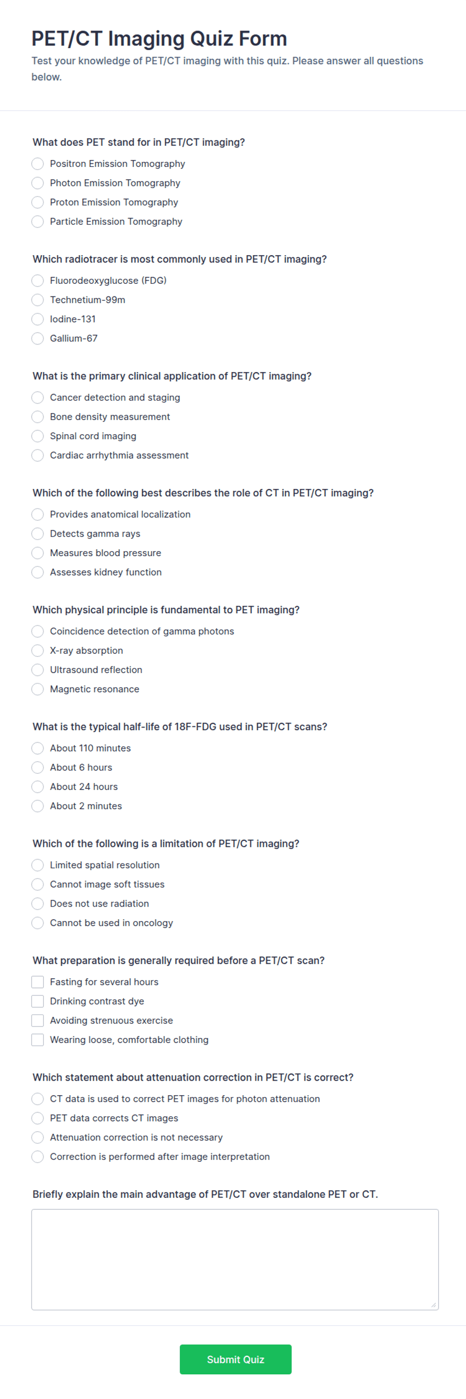 PET/CT Imaging Quiz Form Template | Jotform