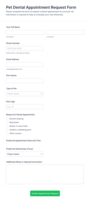 Pet Dental Appointment Request Form Template