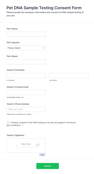 Pet DNA Sample Testing Consent Form Template