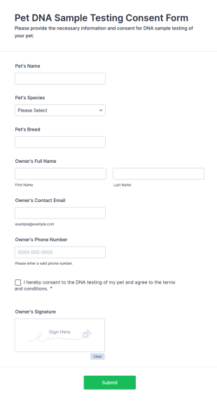 Pet DNA Sample Testing Consent Form Template