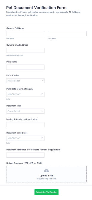 Pet Document Verification Form Template