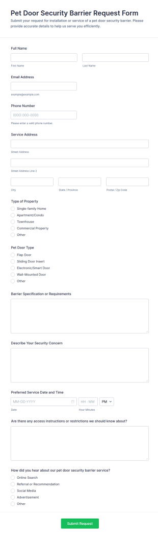 Pet Door Security Barrier Request Form Template