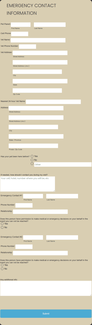 Pet Emergency Contact Information Form Template