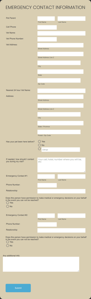 Pet Emergency Contact Information Form Template