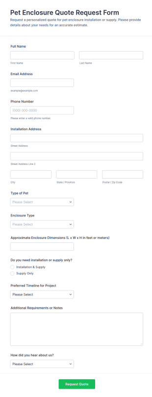 Pet Enclosure Quote Request Form Template