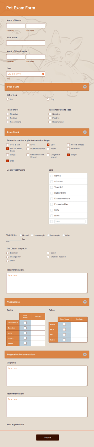 Pet Exam Form Template