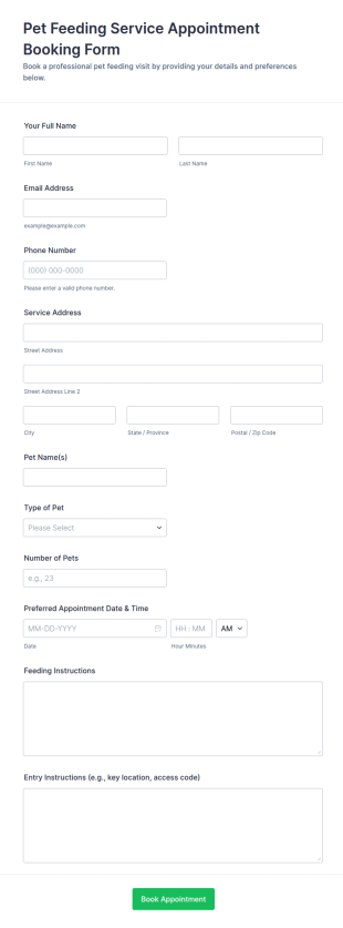 Pet Feeding Service Appointment Booking Form Template