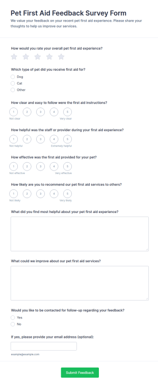 Pet First Aid Feedback Survey Form Template