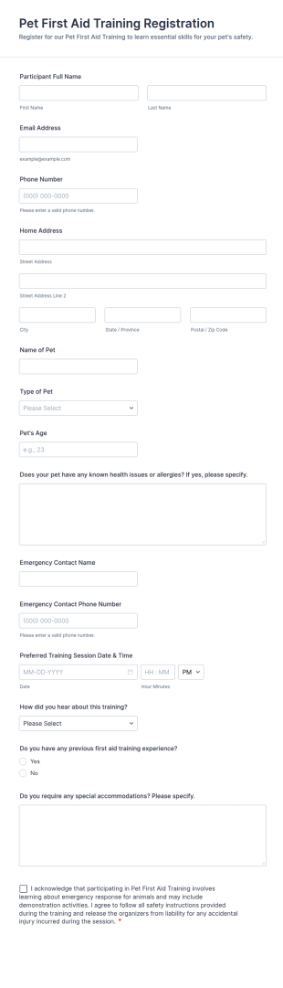 Pet First Aid Training Registration Form Template