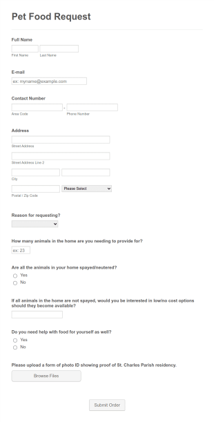 Pet Food Request Form Template
