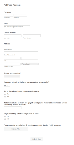 Pet Food Request Form Template
