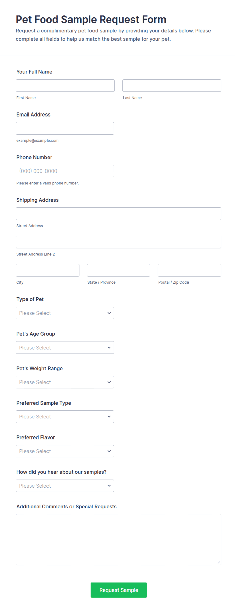 Pet Food Sample Request Form Template | Jotform