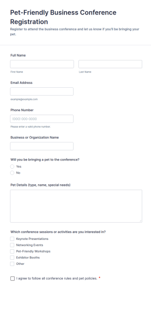 Pet Friendly Business Conference Registration Form Template