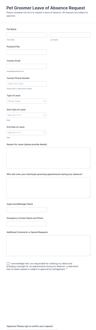 Pet Groomer Leave Of Absence Request Form Template