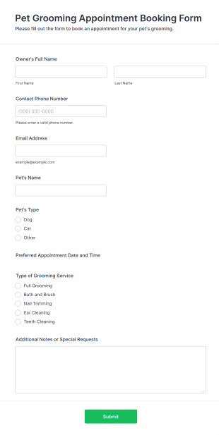 Pet Grooming Appointment Booking Form Template