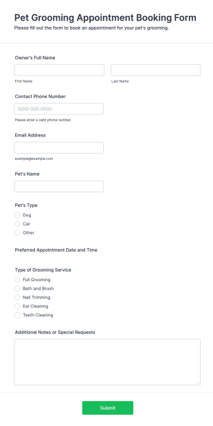 Pet Grooming Appointment Booking Form Template