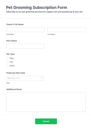 Pet Grooming Subscription Form Template