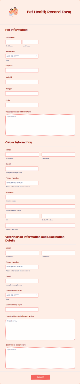 Pet Health Record Form Template