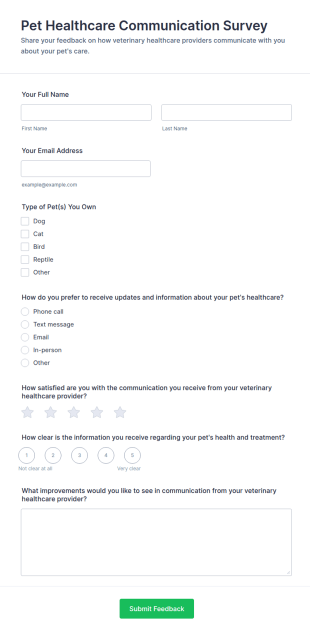 Pet Healthcare Communication Survey Form Template