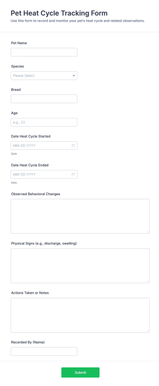 Pet Heat Cycle Tracking Form Template