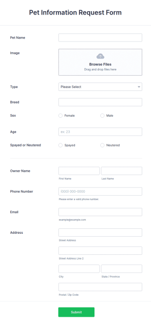 Pet Information Request Form Template