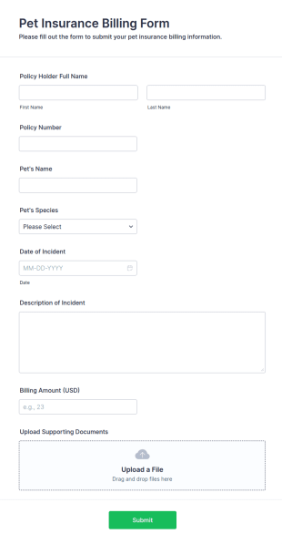 Pet Insurance Billing Form Template