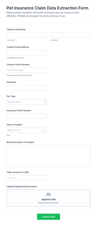 Pet Insurance Claim Data Extraction Form Template