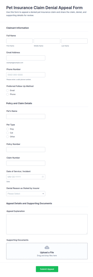 Pet Insurance Claim Denial Appeal Form Template